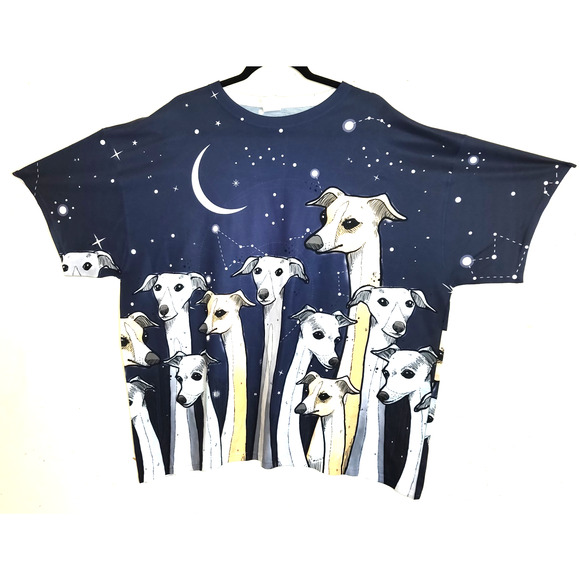 Dog Lovers Tshirt Astronomy Galaxy Stars Navy Blue Unisex 2XL Long Necks Jerzees - Picture 1 of 16